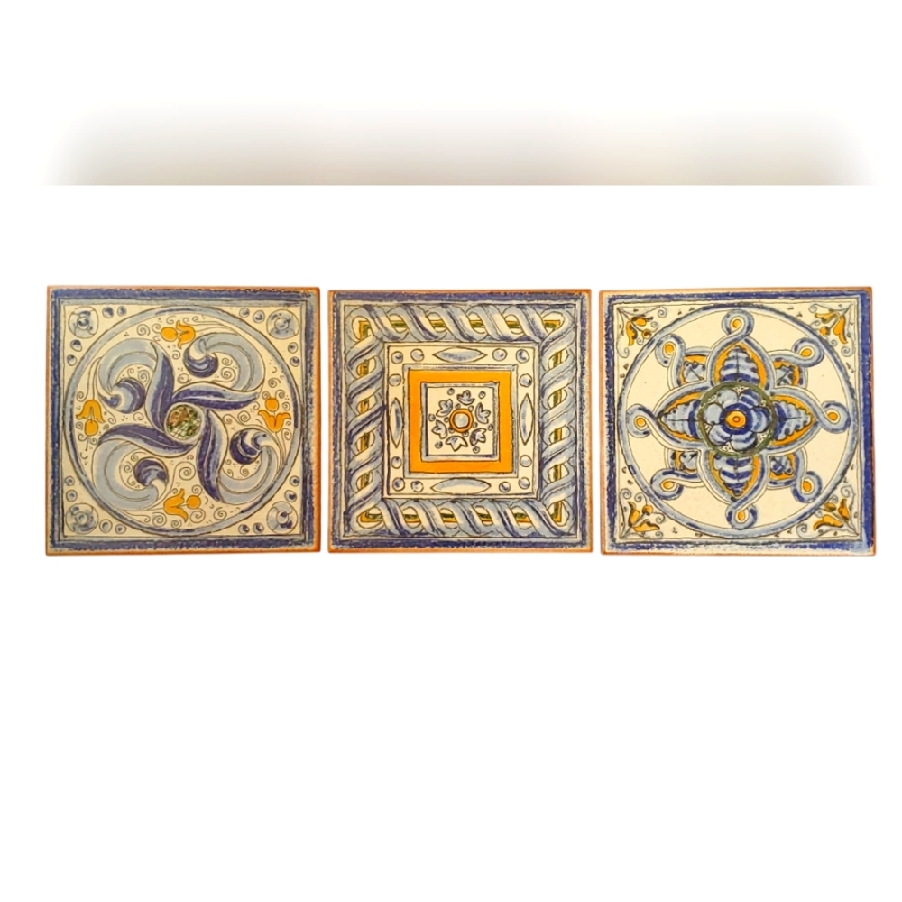Decorative Venis Spanish Ceramic Tile Set with Blue and Yellow Patterns